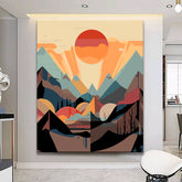 Painting by numbers - Minimalist landscape posters with mountains and sun
